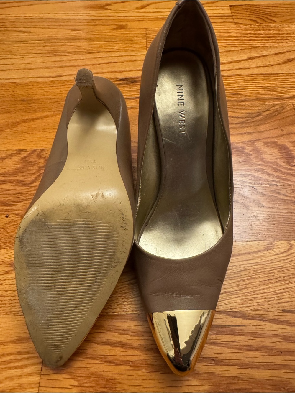 Nine West Brown Pumps with Gold Cap Toe